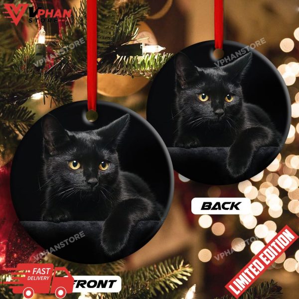 Black Cat Kitty Lover Round Xmas Ornament