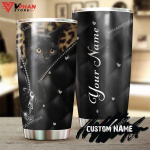 Black Cat Leather Style Personalized Tumbler 1