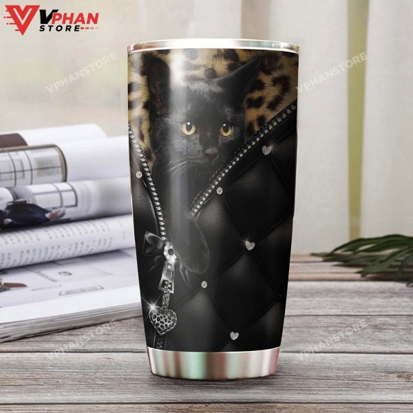 Black Cat Leather Style Personalized Tumbler