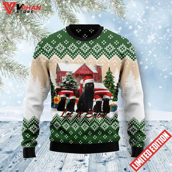 Black Cat Let It Snow Ugly Christmas Sweater