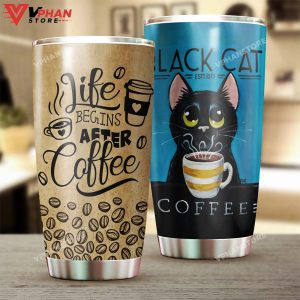 Black Cat Life Begins After Coffee Personalized Tumbler 1