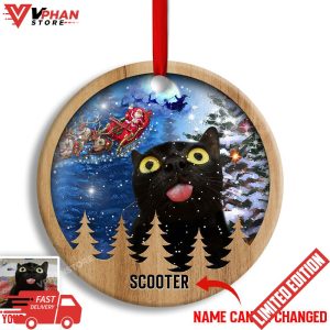 Black Cat Light Decor Tree Hanging Personalized Ornament 1