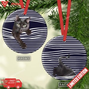 Black Cat Look At You Round Christmas Ornament 1