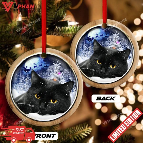 Black Cat Love Ceramic Ornament