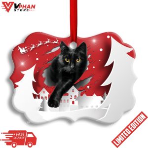 Black Cat Love Xmas Paper Cut Decor Tree Hanging Ornament 1