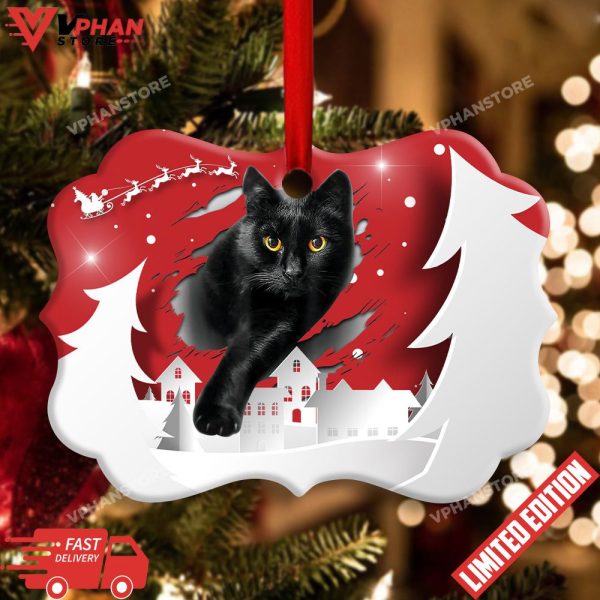 Black Cat Love Xmas Paper Cut Decor Tree Hanging Ornament