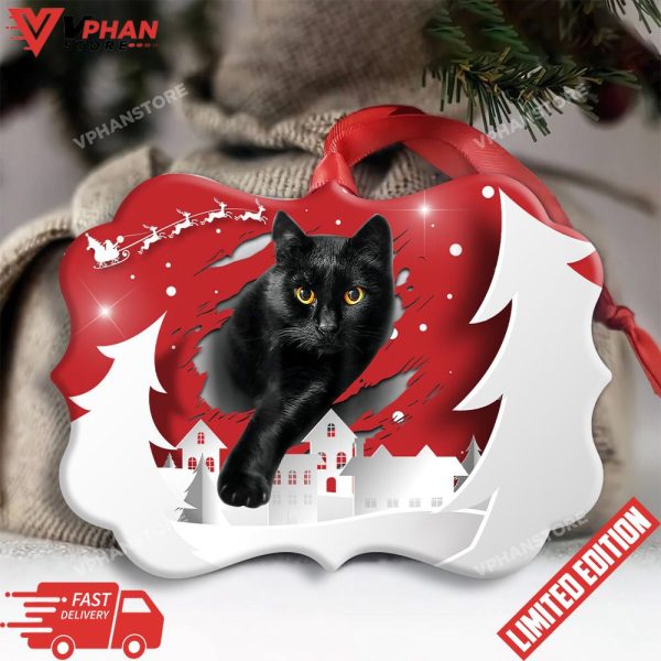 Black Cat Love Xmas Paper Cut Decor Tree Hanging Ornament