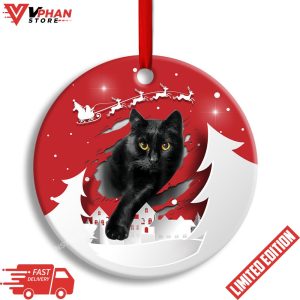 Black Cat Love Xmas Paper Cut Decor Tree Hanging Round Ornament 1