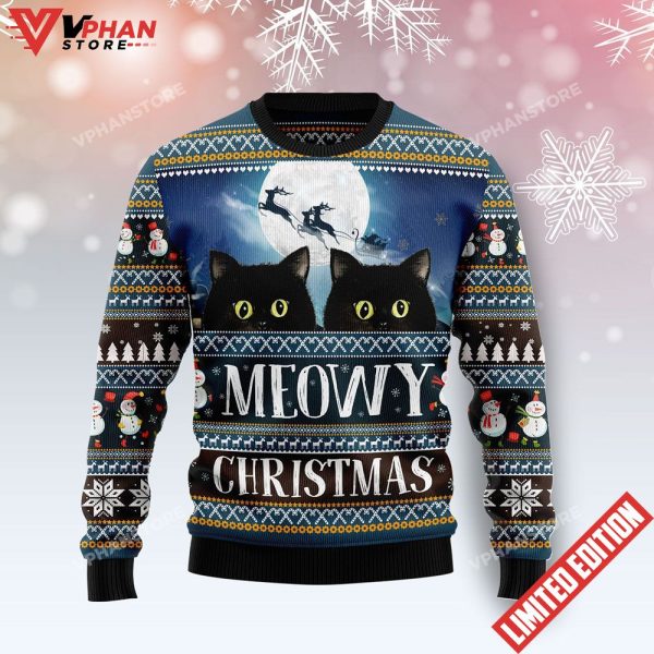 Black Cat Meowy Xmas Ugly Christmas Sweater