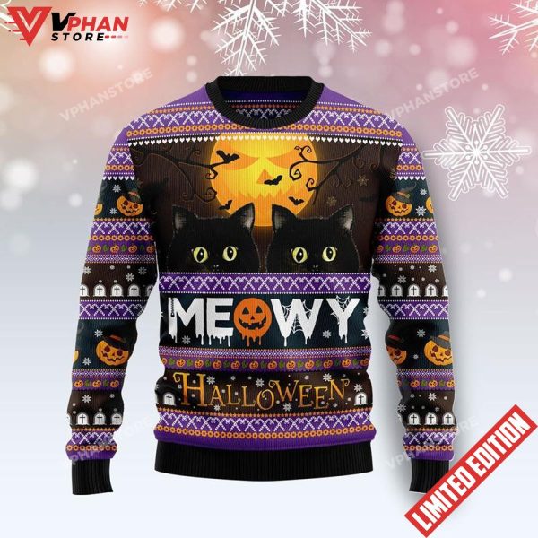 Black Cat Meowy Christmas Ugly Sweater