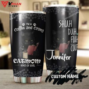 Black Cat Mom Love Coffee Personalized Tumbler 1