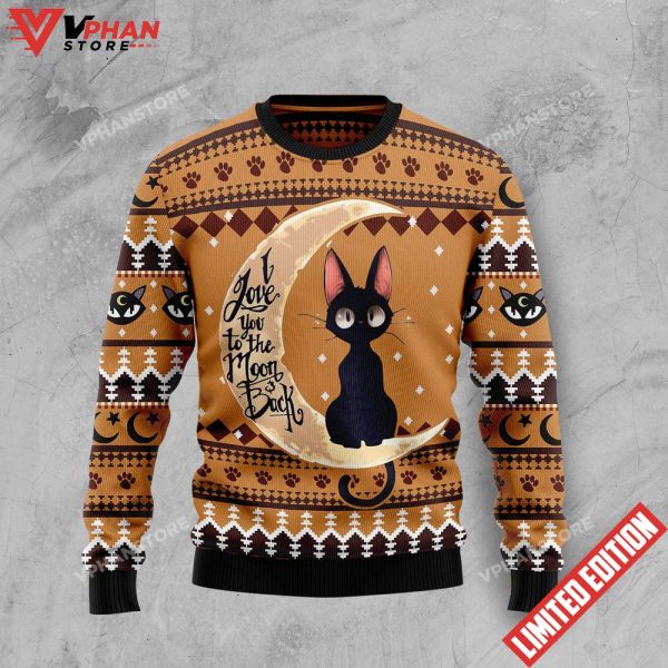 Black Cat Moon And Back Ugly Christmas Sweater