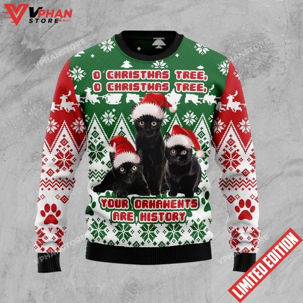 Black Cat Oh Christmas Tree Ugly Sweater