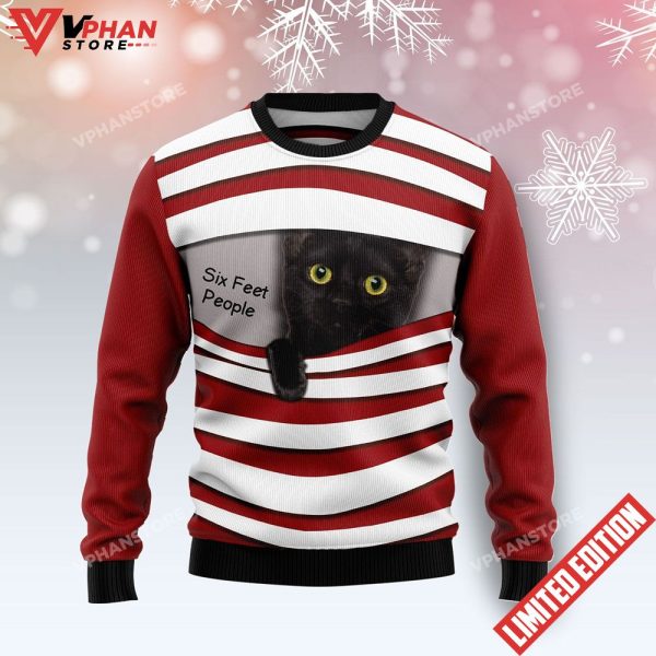 Black Cat Six Feet Ugly Christmas Sweater