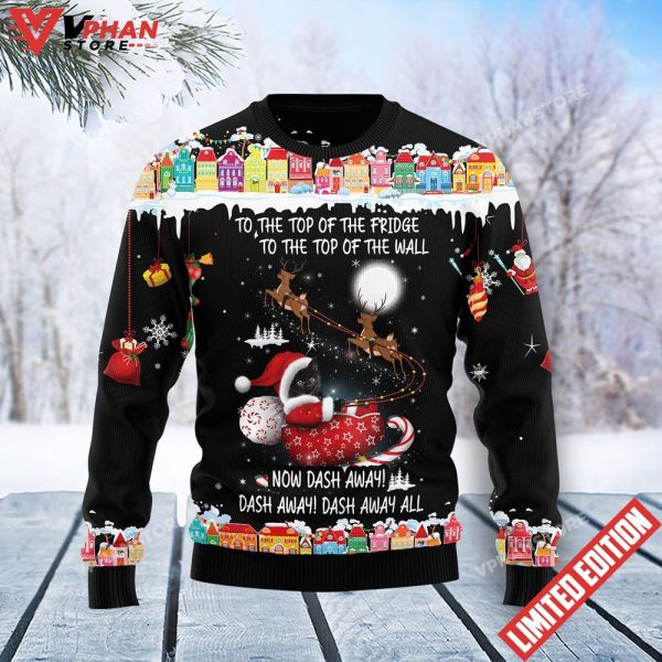 Black Cat Sleigh Ugly Christmas Sweater