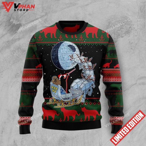 Black Cat Sleigh To Death Star Ugly Sweater