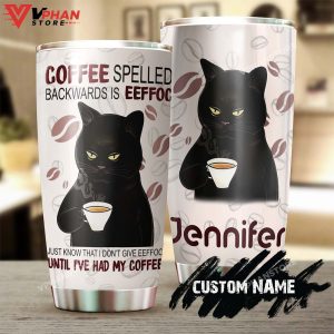 Black Cat Spelling Coffee Backward Personalized Tumbler 1