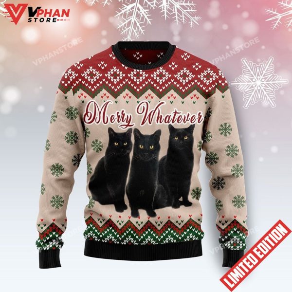 Black Cat Vintage Flower Ugly Christmas Sweater