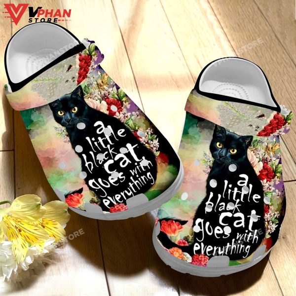 Black Cat With Flowers Classic Clogs Shoes