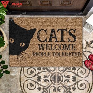 Black Cats Welcome People Tolerated Coir Pattern Doormat 1