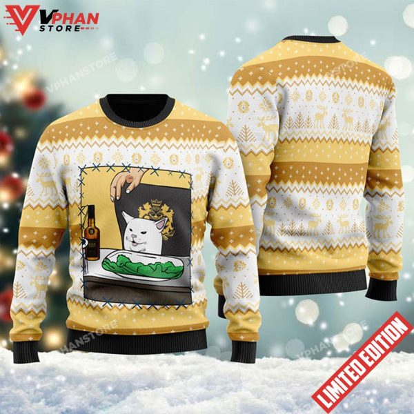 Black Velvet Whisky Cat Meme Christmas Ugly Sweater