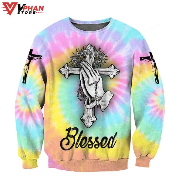 Blessed Jesus Colorful Christian Sweatshirt, Christmas Presents for Christians