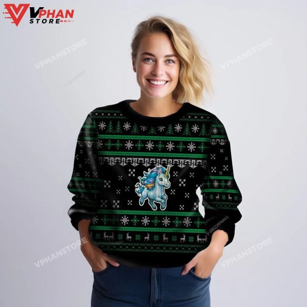 Blue Unicorn Ugly Christmas Sweater For Men & Women