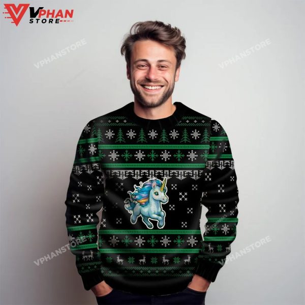 Blue Unicorn Ugly Christmas Sweater For Men & Women