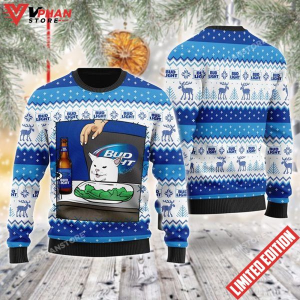 Bud Light Cat Meme Christmas Ugly Sweater