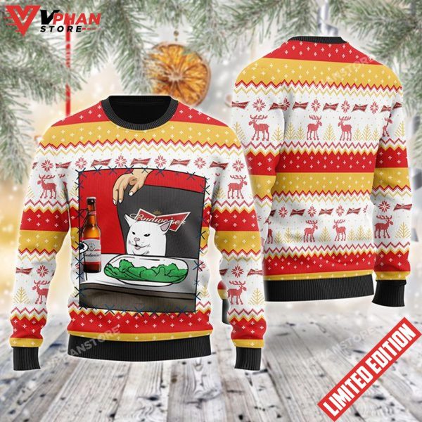 Budweiser Cat Meme Christmas Ugly Sweater