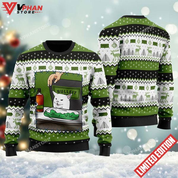 Bulleit Rye Whiskey Cat Meme Christmas Ugly Sweater