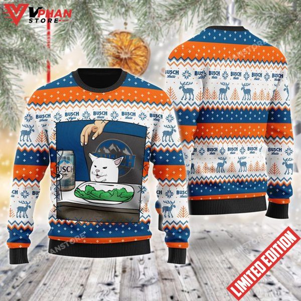 Busch Latte Cat Meme Christmas Ugly Sweater