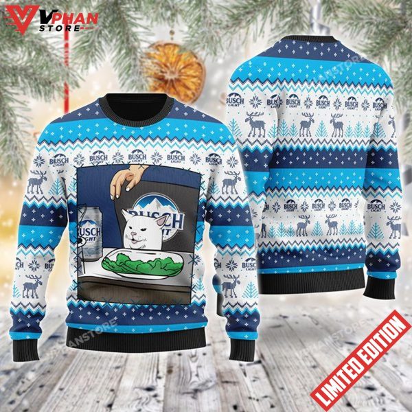 Busch Light Cat Meme Christmas Ugly Sweater