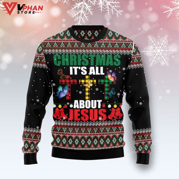 Butterfly All About Jesus Ugly Christmas Sweater