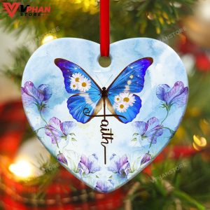 Butterfly And Flower Ceramic Heart Ornament 1