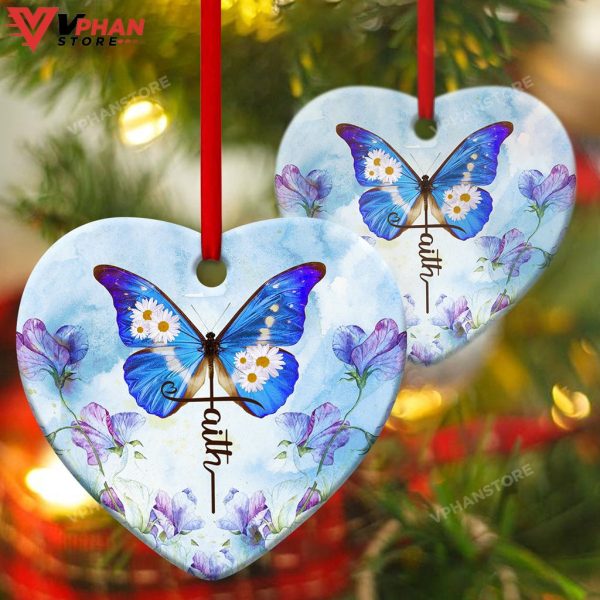 Butterfly And Flower Ceramic Heart Ornament