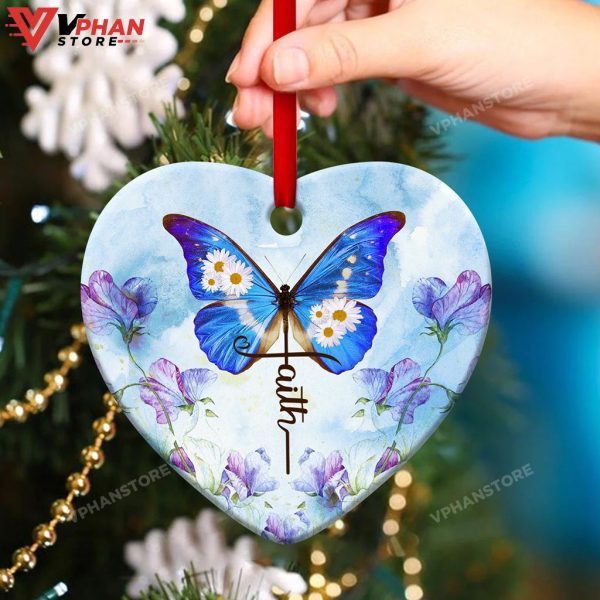 Butterfly And Flower Ceramic Heart Ornament