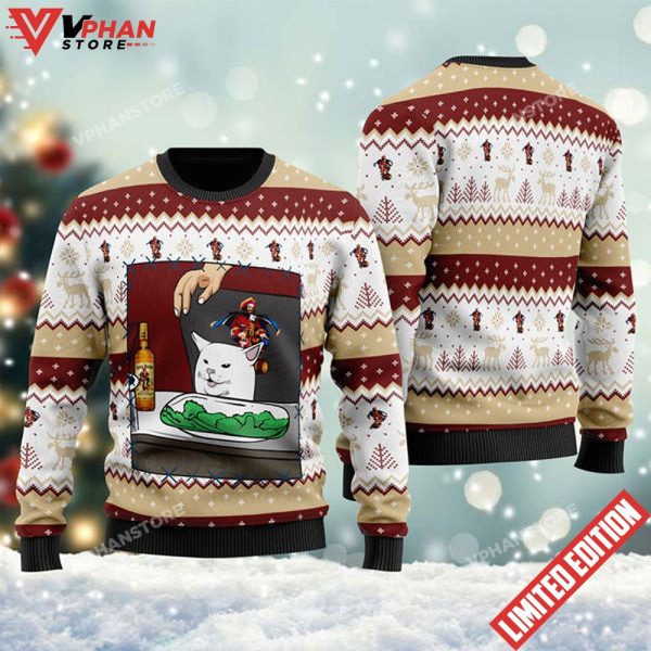 Captain Morgan Cat Meme Christmas Ugly Sweater