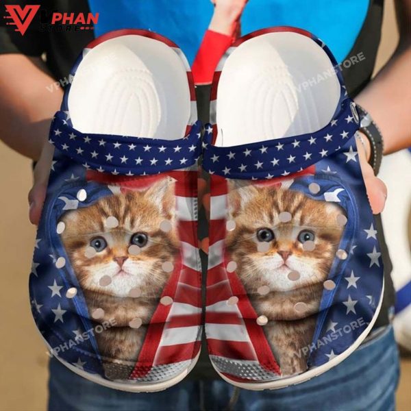 Cat American Flag Classic Clogs Shoes