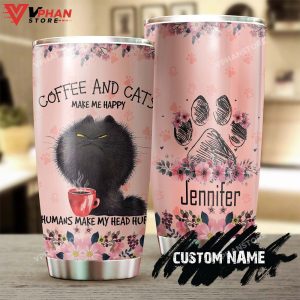 Cat And Coffee Make Me Happy Cat Paw Personalized Tumbler 1