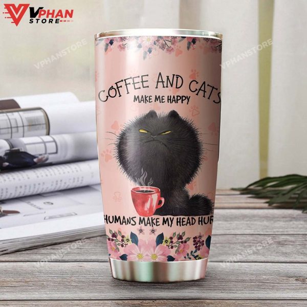 Cat And Coffee Make Me Happy Cat Paw Personalized Tumbler