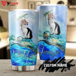 Cat And Turtle World Tour Personalized Tumbler 1