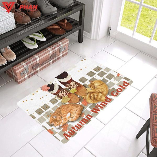 Cat Autumn Wind Gold DoorMat