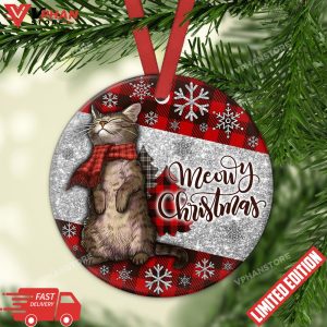 Cat Christmas Art Lovely Style Round Christmas Ornament 1