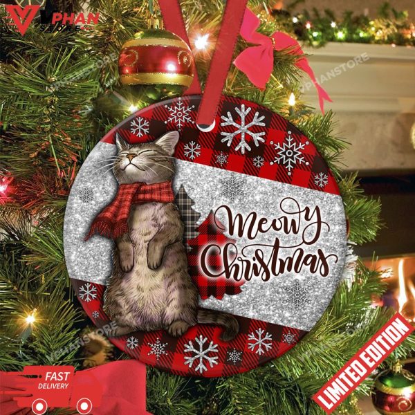 Cat Christmas Art Lovely Style Round Ornament