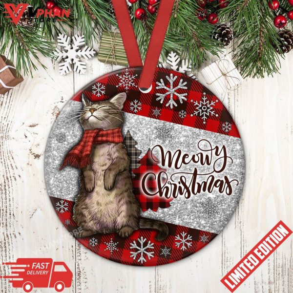 Cat Christmas Art Lovely Style Round Ornament