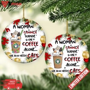 Cat Christmas Coffee Lover Round Ornament 1