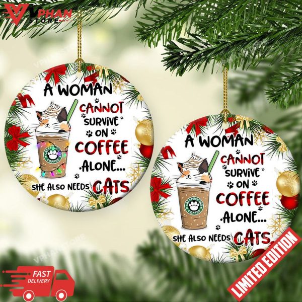 Cat Christmas Coffee Lover Round Ornament