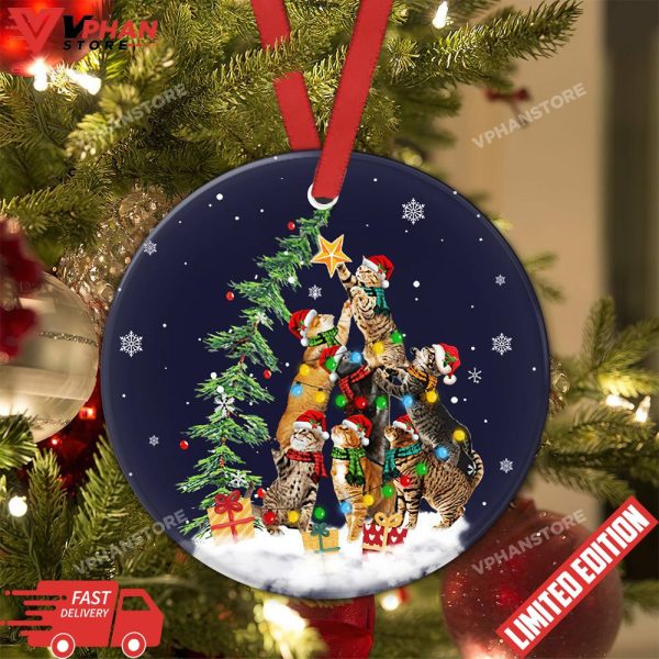 Cat Christmas Love Tree Round Ornament