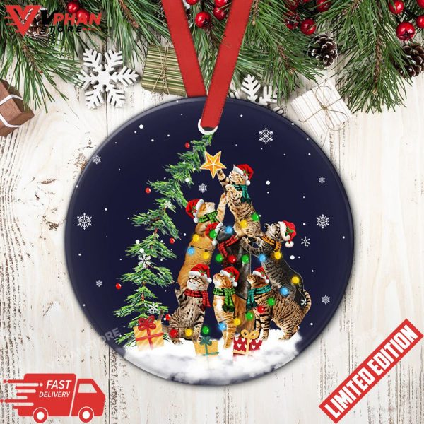 Cat Christmas Love Tree Round Ornament